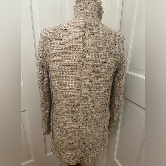 ZARA Tweed Open Blazer Jacket Tan Cream Sz Small - Picture 6 of 16